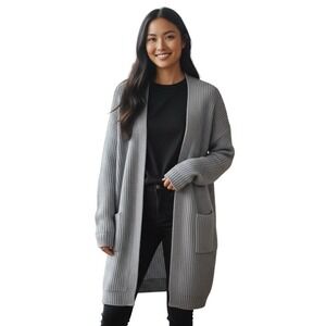 Womens Medium Blue Gray Knit Cardigan Duster Sweater Coat